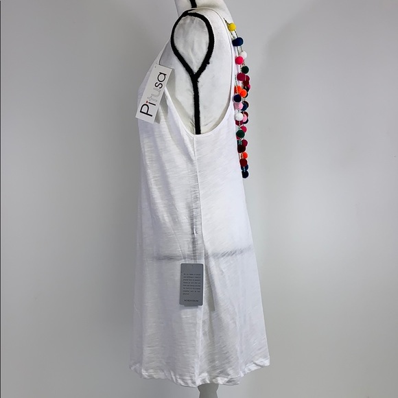 Pitusa White Cotton Dress multicolored Pom Poms - Picture 2 of 8